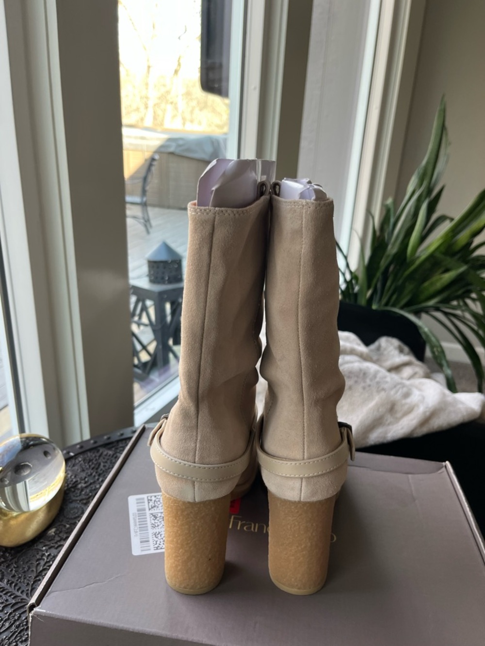 FRANCO SARTO PAXTON MID CALF SUEDE BOOTS IN ECRU 7.5 8 9 - Picture 6 of 7